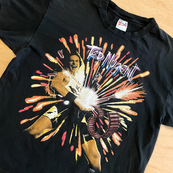 Vintage 90's Ted Nugent Guitar Music Black XL Short Sleeve VTG T-Shirt - Picture 5 of 13